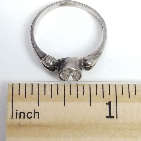 Vintage Sterling Silver Oval Clear Rhinestone Solitaire Ring Size 6 Band, Estate - Picture 7 of 9